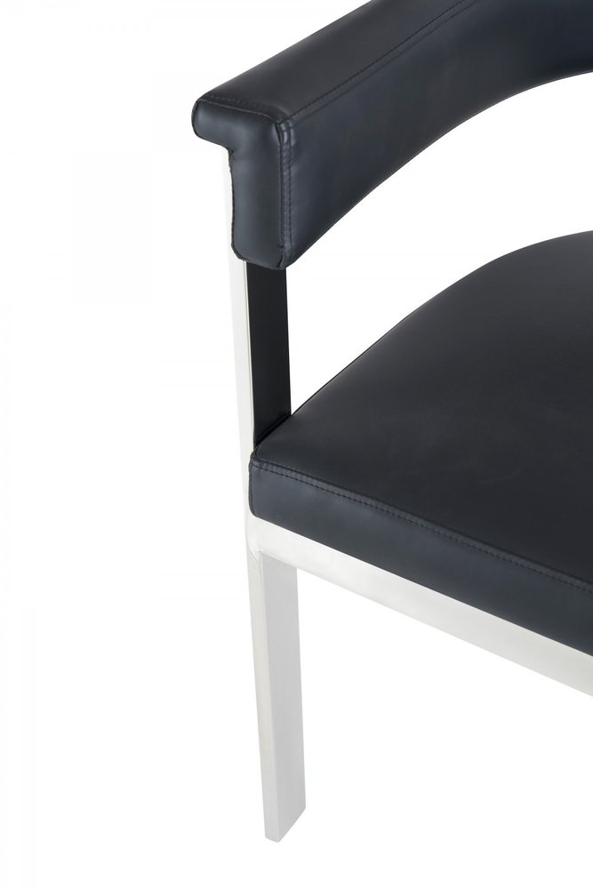 Black and Silver Upholstered Faux Leather Slat Back Dining Arm Chair HomeRoots