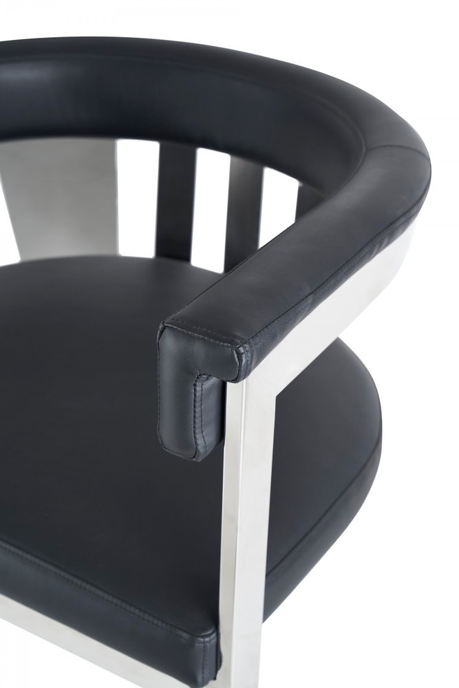 Black and Silver Upholstered Faux Leather Slat Back Dining Arm Chair HomeRoots