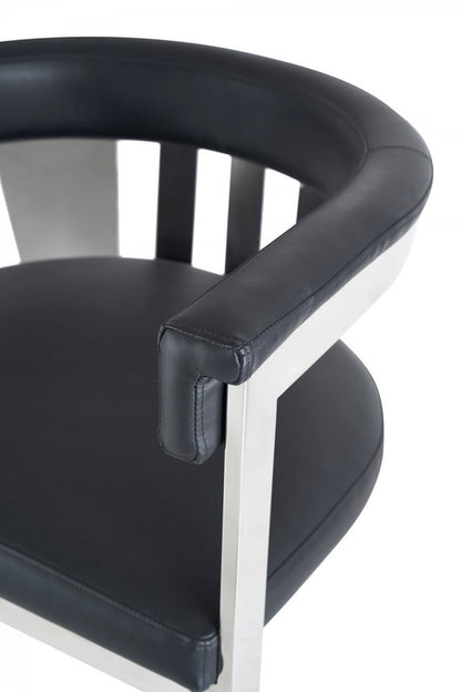 Black and Silver Upholstered Faux Leather Slat Back Dining Arm Chair HomeRoots
