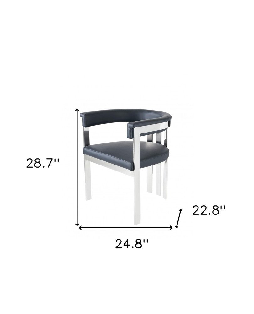 Black and Silver Upholstered Faux Leather Slat Back Dining Arm Chair HomeRoots