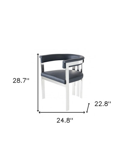 Black and Silver Upholstered Faux Leather Slat Back Dining Arm Chair HomeRoots