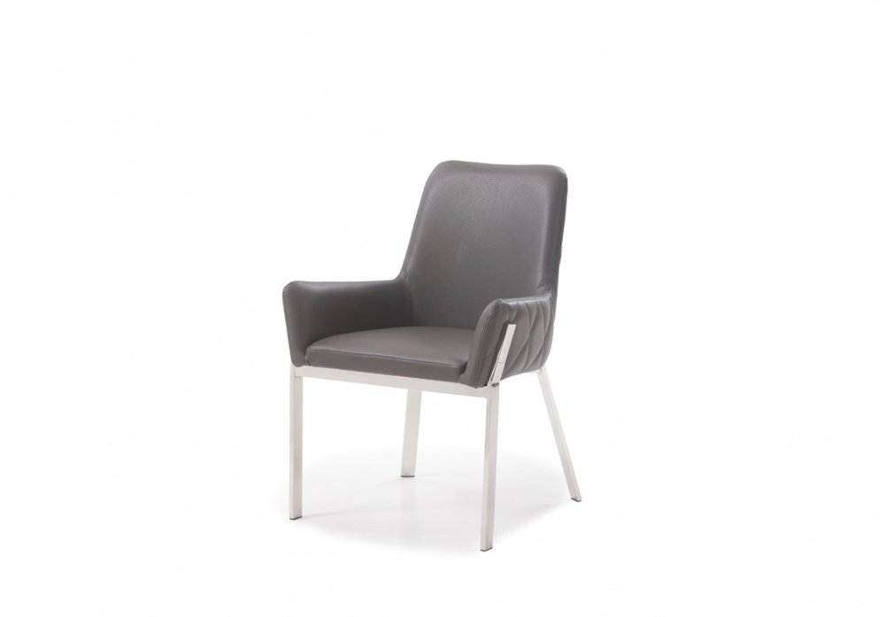 Gray and Silver Upholstered Faux Leather Dining Arm Chair HomeRoots