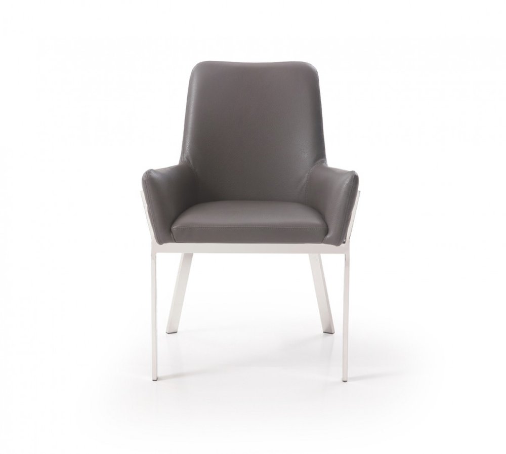 Gray and Silver Upholstered Faux Leather Dining Arm Chair HomeRoots
