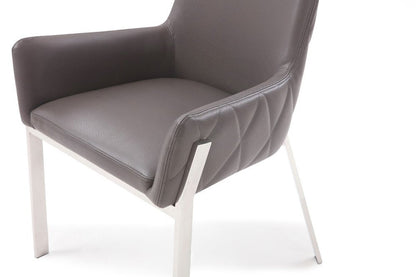 Gray and Silver Upholstered Faux Leather Dining Arm Chair HomeRoots