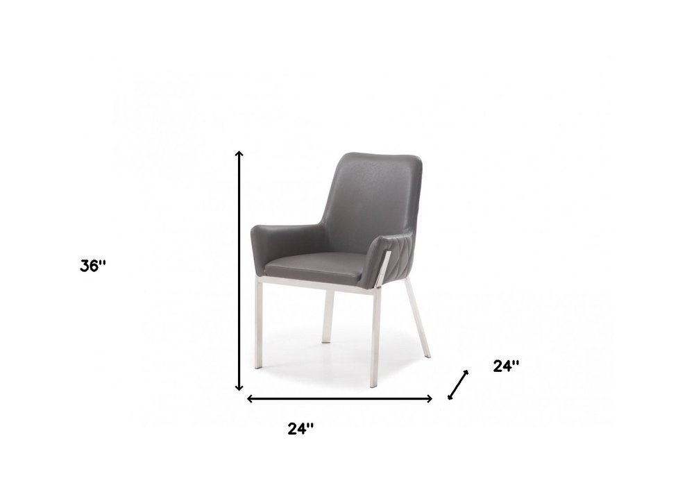 Gray and Silver Upholstered Faux Leather Dining Arm Chair HomeRoots