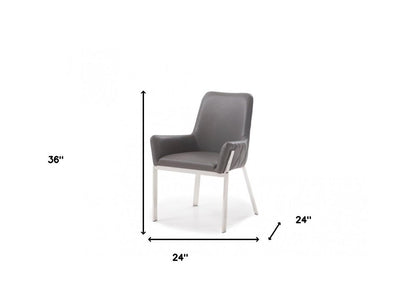 Gray and Silver Upholstered Faux Leather Dining Arm Chair HomeRoots