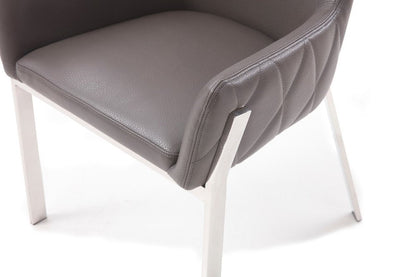 Gray and Silver Upholstered Faux Leather Dining Arm Chair HomeRoots