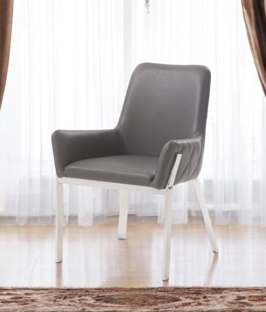 Gray and Silver Upholstered Faux Leather Dining Arm Chair HomeRoots