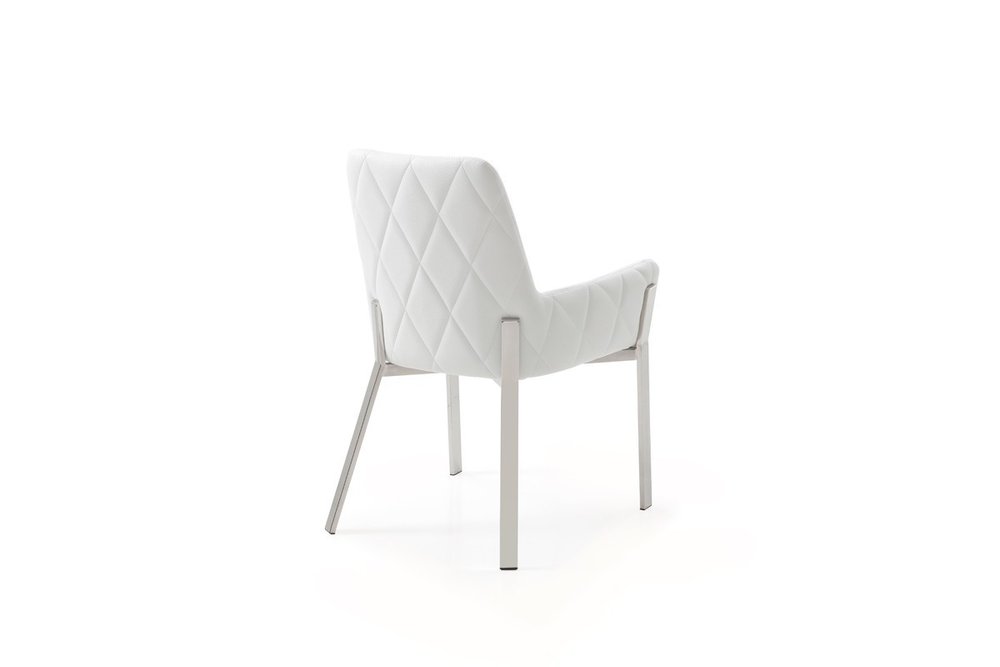 White and Silver Upholstered Faux Leather Dining Arm Chair HomeRoots