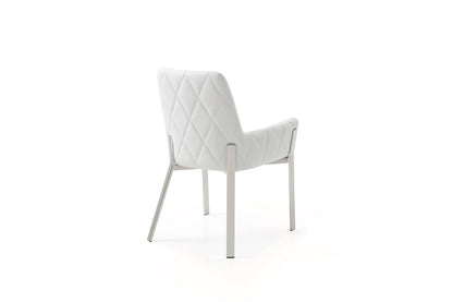 White and Silver Upholstered Faux Leather Dining Arm Chair HomeRoots