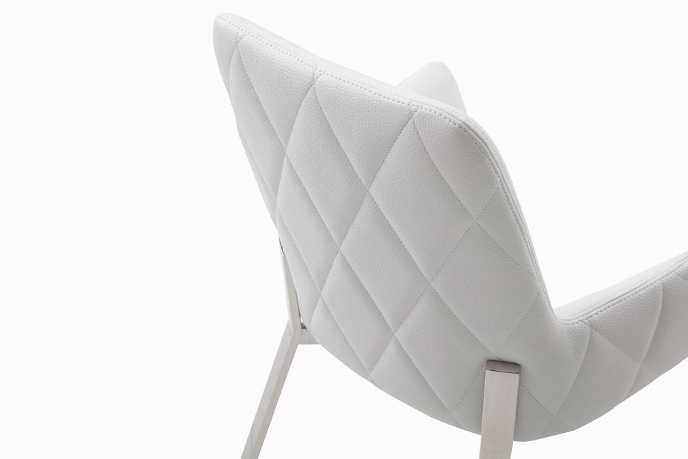 White and Silver Upholstered Faux Leather Dining Arm Chair HomeRoots