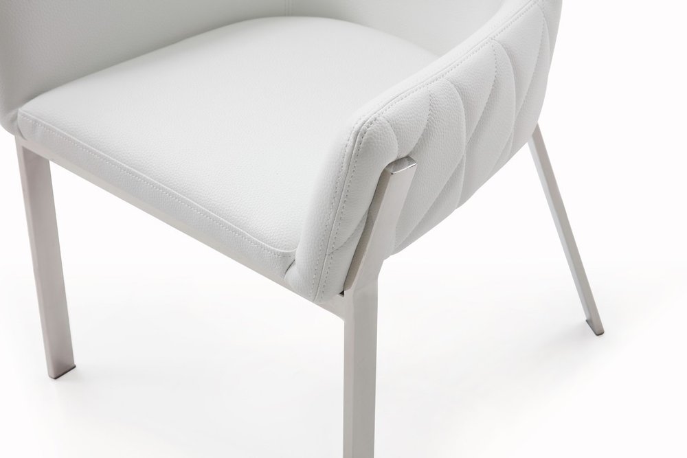 White and Silver Upholstered Faux Leather Dining Arm Chair HomeRoots