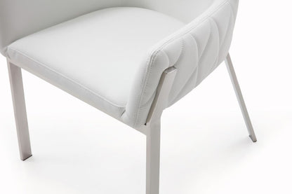 White and Silver Upholstered Faux Leather Dining Arm Chair HomeRoots