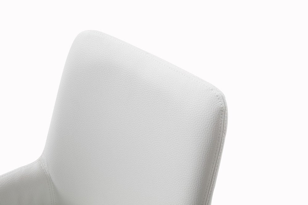 White and Silver Upholstered Faux Leather Dining Arm Chair HomeRoots