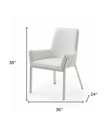 White and Silver Upholstered Faux Leather Dining Arm Chair HomeRoots