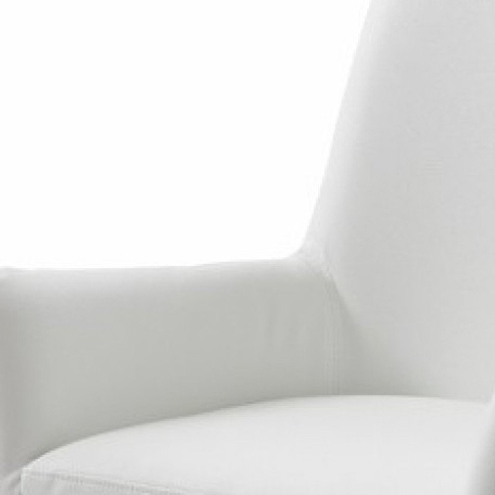White and Silver Upholstered Faux Leather Dining Arm Chair HomeRoots