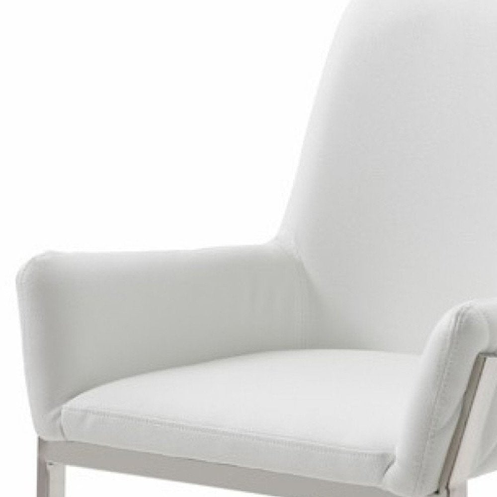 White and Silver Upholstered Faux Leather Dining Arm Chair HomeRoots