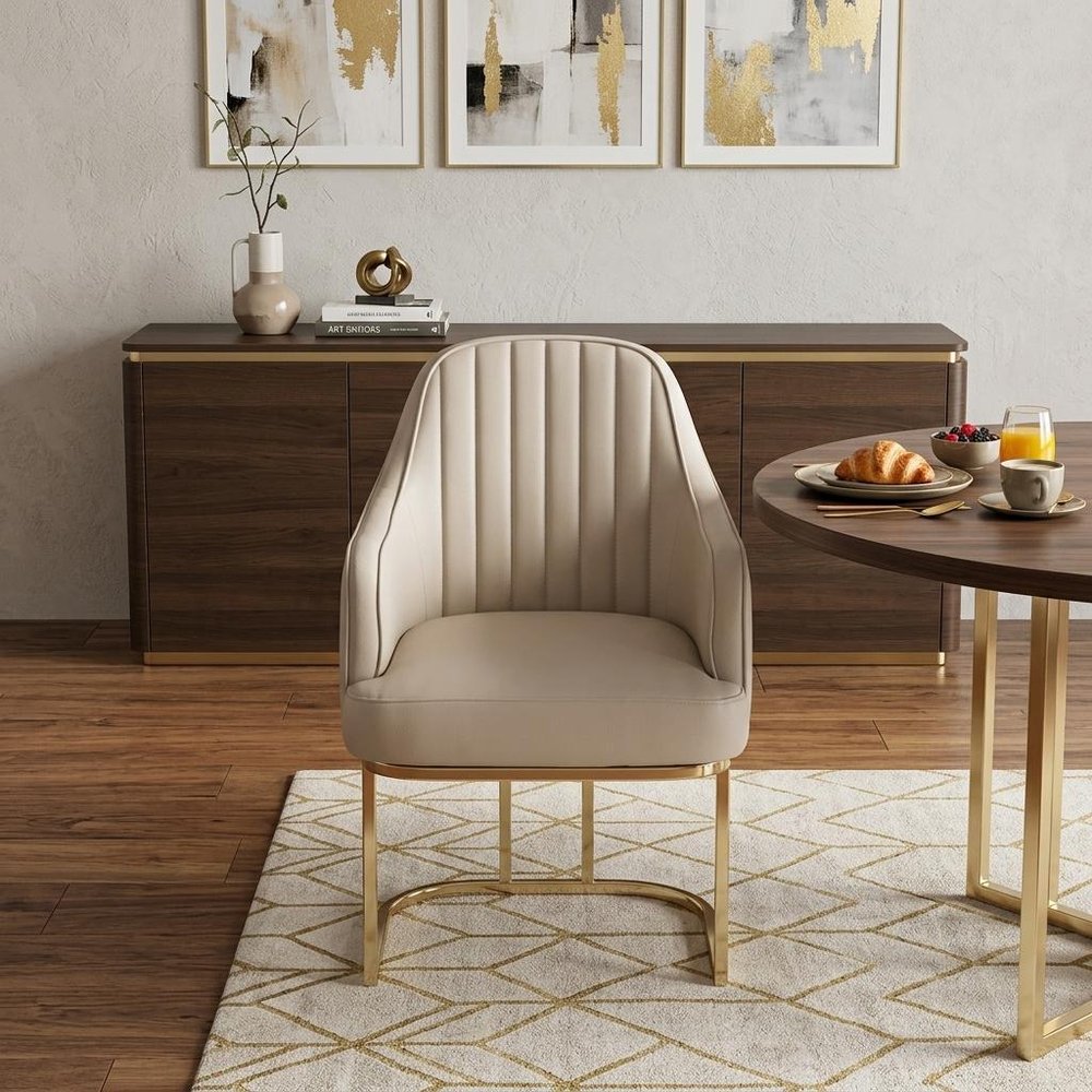 Gray and Gold Upholstered Fabric Dining Arm Chair HomeRoots