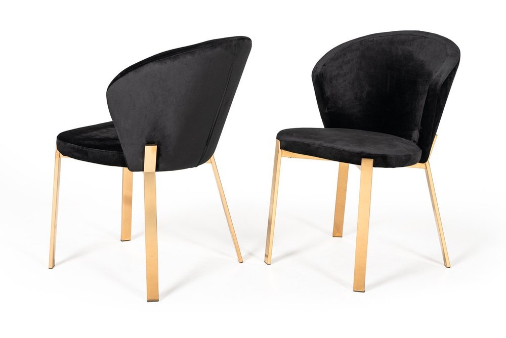 Set of Two Black and Champagne Upholstered Velvet Wing Back Dining Side Chairs HomeRoots