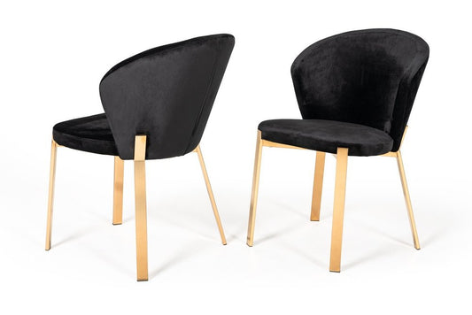 Set of Two Black and Champagne Upholstered Velvet Wing Back Dining Side Chairs HomeRoots