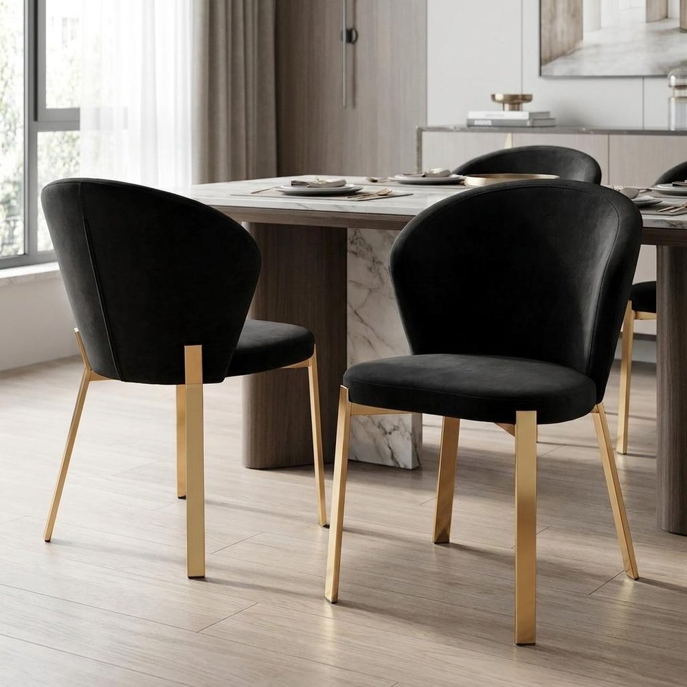 Set of Two Black and Champagne Upholstered Velvet Wing Back Dining Side Chairs HomeRoots