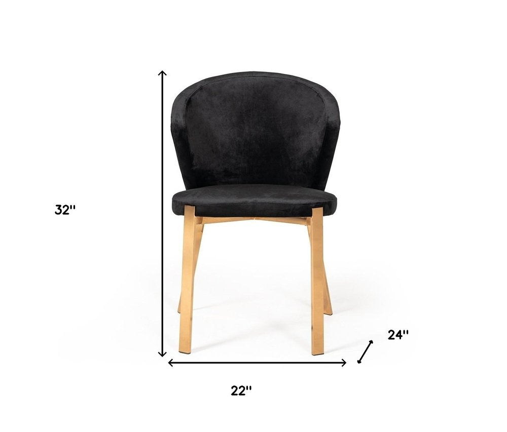 Set of Two Black and Champagne Upholstered Velvet Wing Back Dining Side Chairs HomeRoots