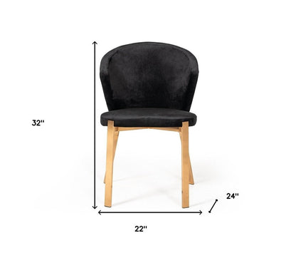 Set of Two Black and Champagne Upholstered Velvet Wing Back Dining Side Chairs HomeRoots