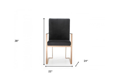 Black and Gold Upholstered Fabric Dining Arm Chair HomeRoots