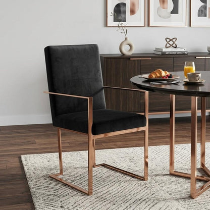 Black and Gold Upholstered Fabric Dining Arm Chair HomeRoots