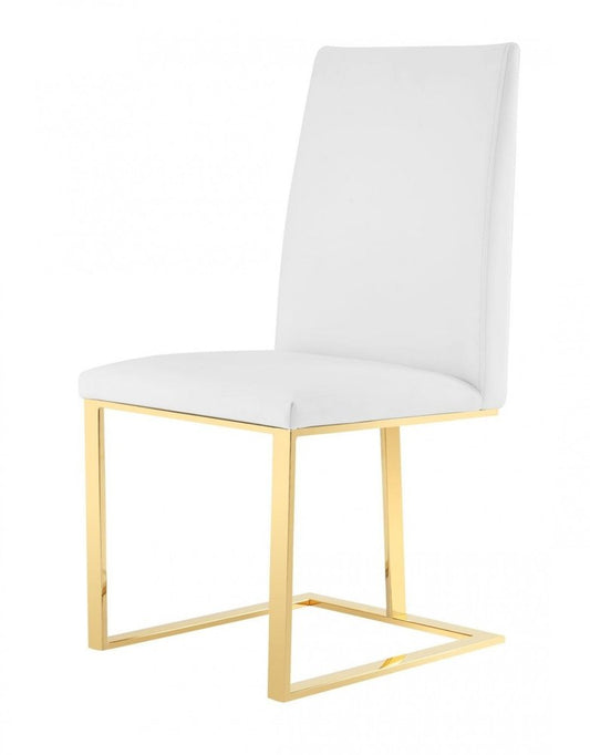 White and Gold Upholstered Faux Leather Dining Side Chair HomeRoots
