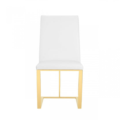 White and Gold Upholstered Faux Leather Dining Side Chair HomeRoots