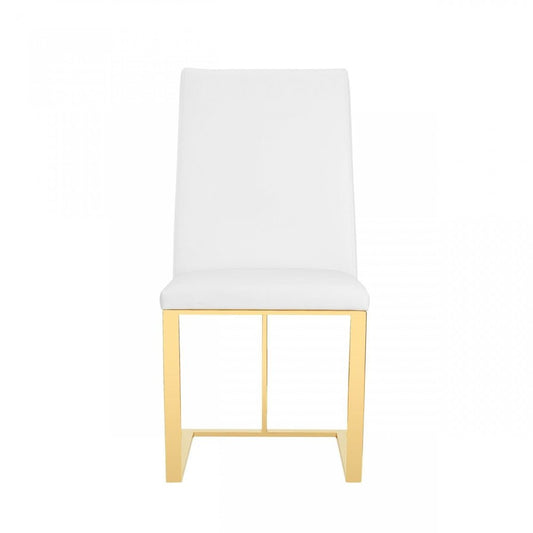 White and Gold Upholstered Faux Leather Dining Side Chair HomeRoots
