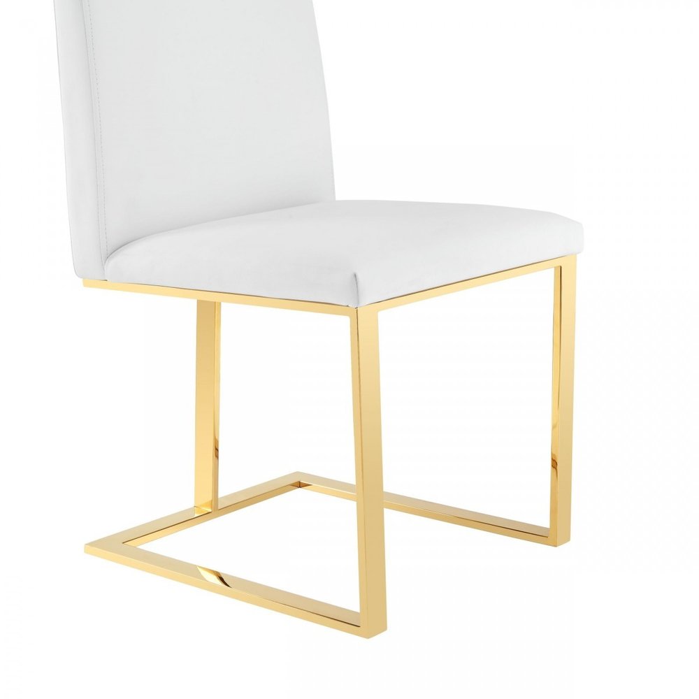 White and Gold Upholstered Faux Leather Dining Side Chair HomeRoots