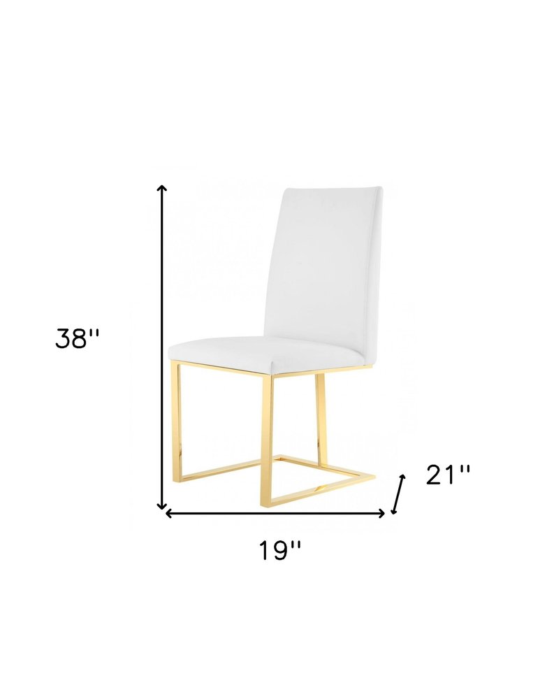 White and Gold Upholstered Faux Leather Dining Side Chair HomeRoots