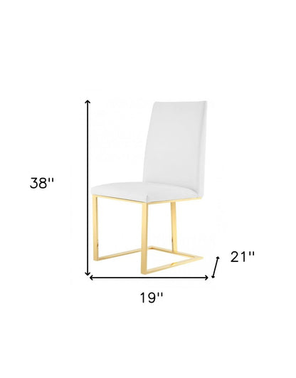 White and Gold Upholstered Faux Leather Dining Side Chair HomeRoots