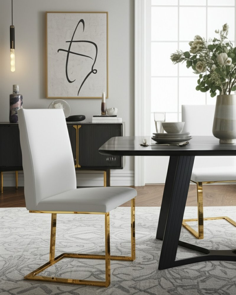 White and Gold Upholstered Faux Leather Dining Side Chair HomeRoots