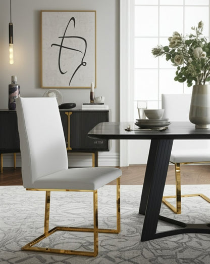 White and Gold Upholstered Faux Leather Dining Side Chair HomeRoots