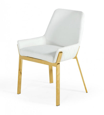 White and Gold Upholstered Faux Leather Dining Arm Chair HomeRoots