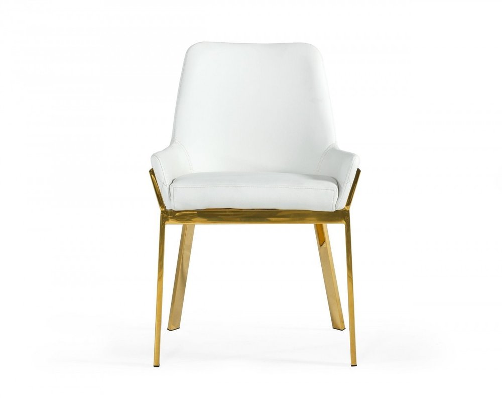 White and Gold Upholstered Faux Leather Dining Arm Chair HomeRoots