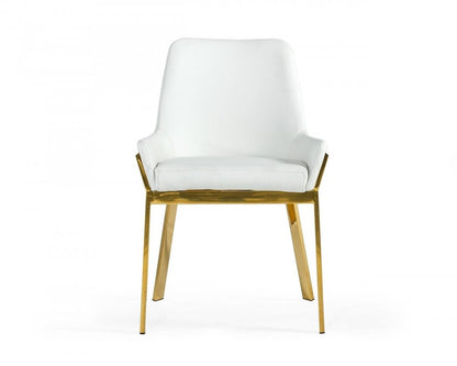 White and Gold Upholstered Faux Leather Dining Arm Chair HomeRoots