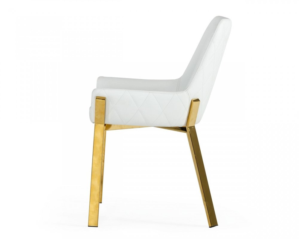 White and Gold Upholstered Faux Leather Dining Arm Chair HomeRoots