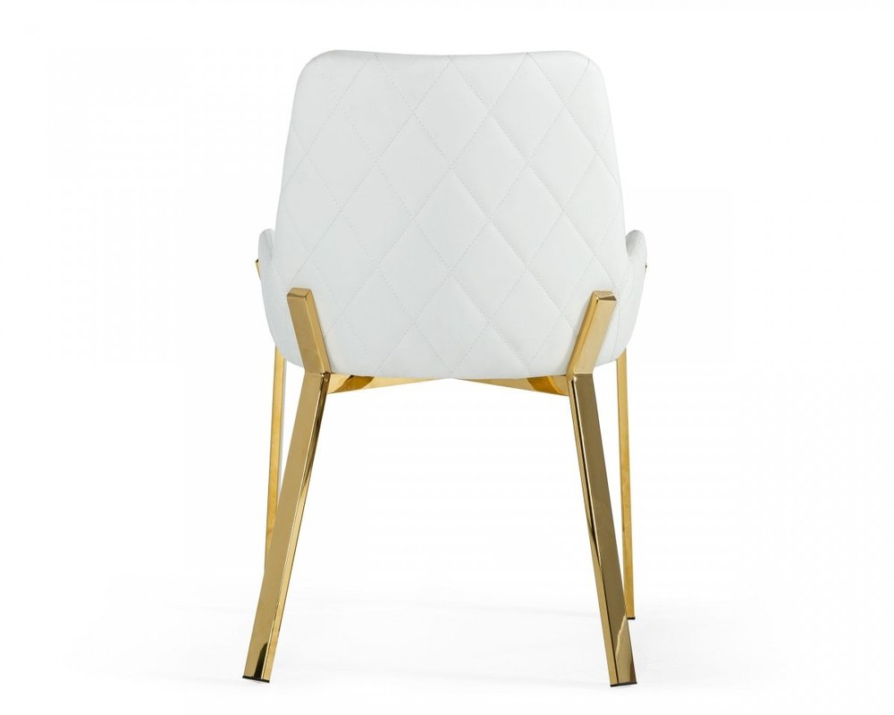 White and Gold Upholstered Faux Leather Dining Arm Chair HomeRoots
