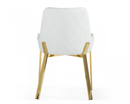 White and Gold Upholstered Faux Leather Dining Arm Chair HomeRoots