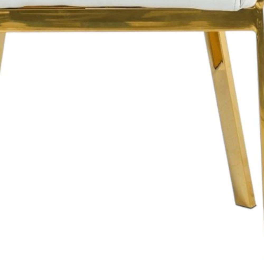 White and Gold Upholstered Faux Leather Dining Arm Chair HomeRoots