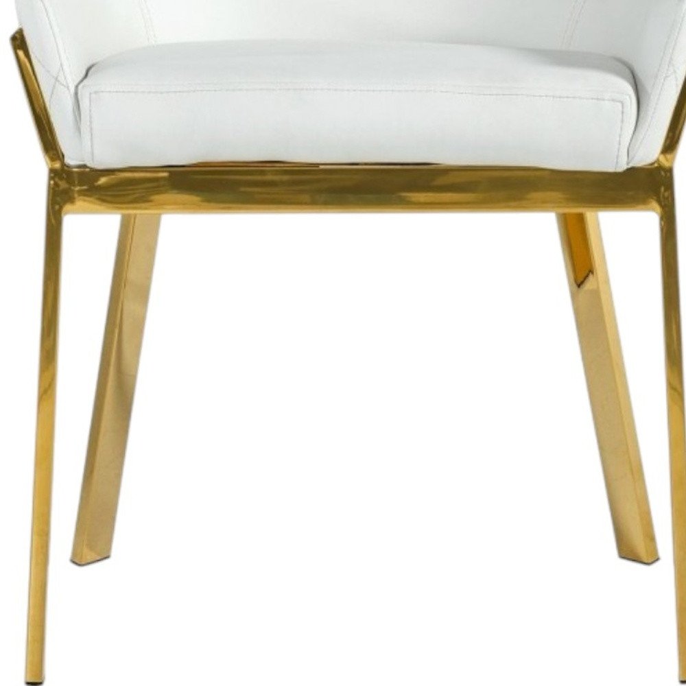White and Gold Upholstered Faux Leather Dining Arm Chair HomeRoots