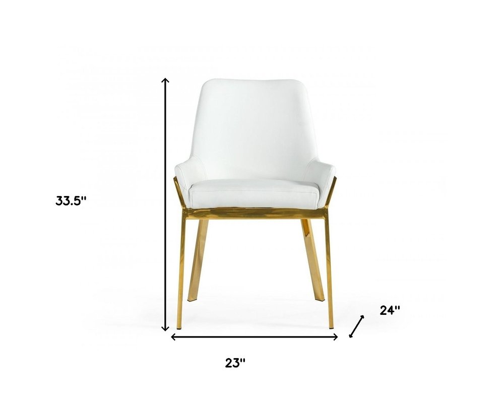 White and Gold Upholstered Faux Leather Dining Arm Chair HomeRoots