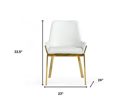 White and Gold Upholstered Faux Leather Dining Arm Chair HomeRoots