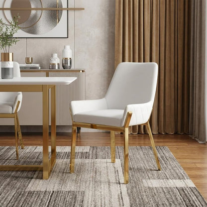 White and Gold Upholstered Faux Leather Dining Arm Chair HomeRoots