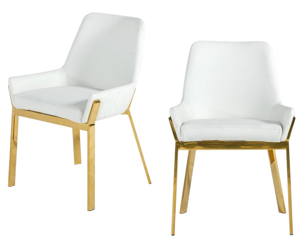 White and Gold Upholstered Faux Leather Dining Arm Chair HomeRoots