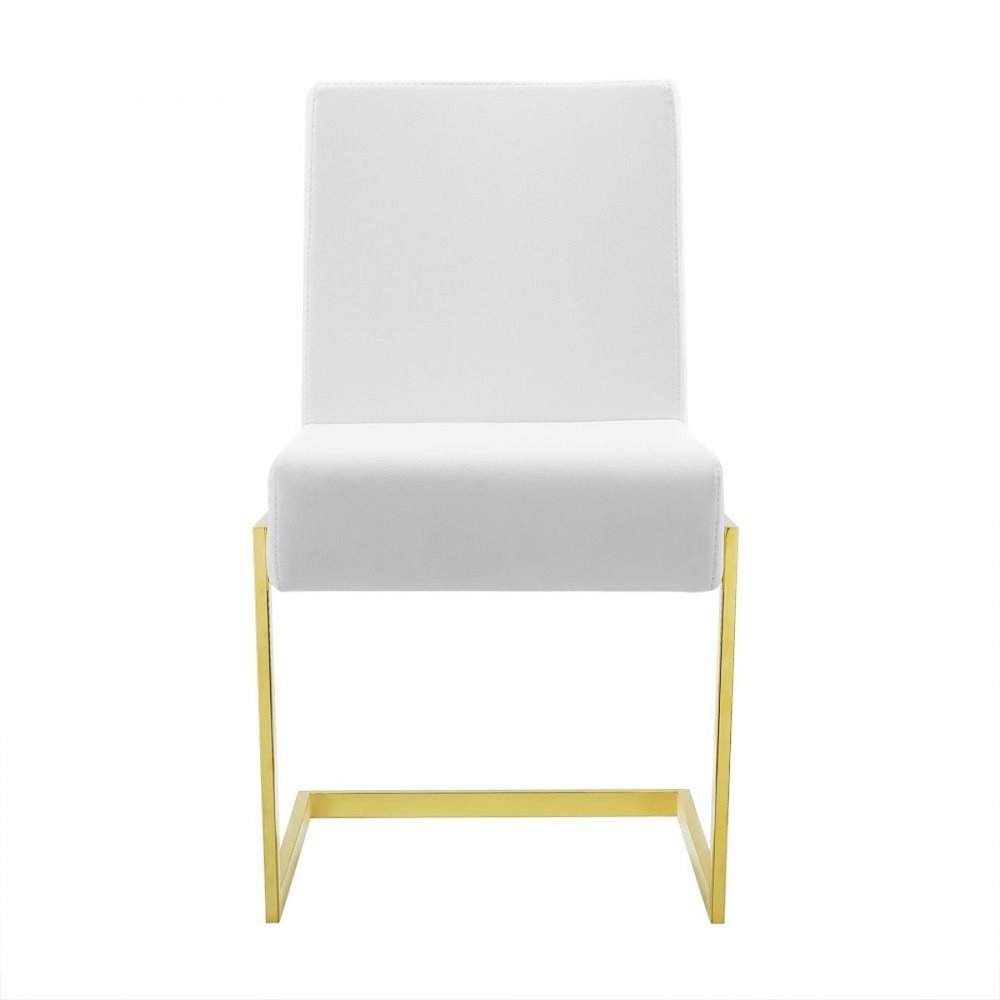 Set of Two White and Gold Upholstered Faux Leather Dining Side Chairs HomeRoots